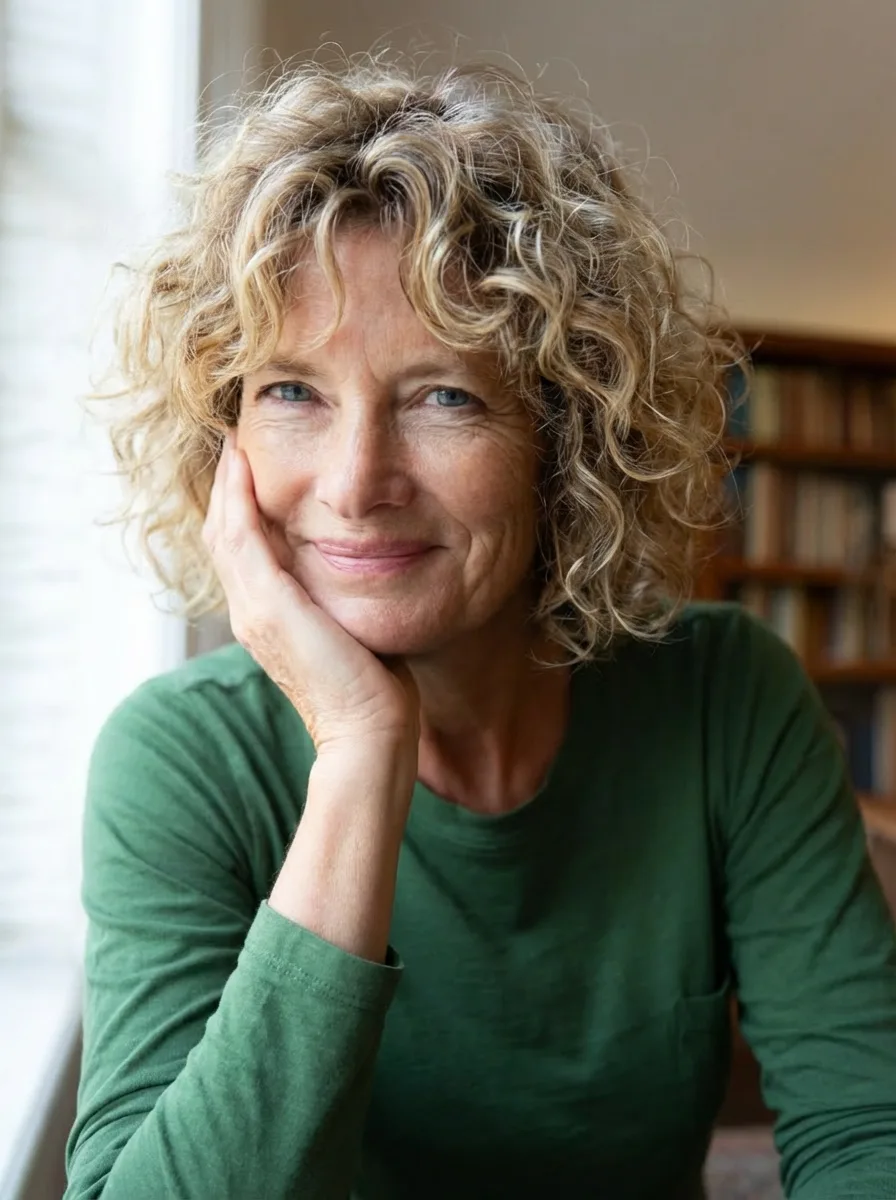 Golden Blonde Voluminous Curly Chin-Length Bob